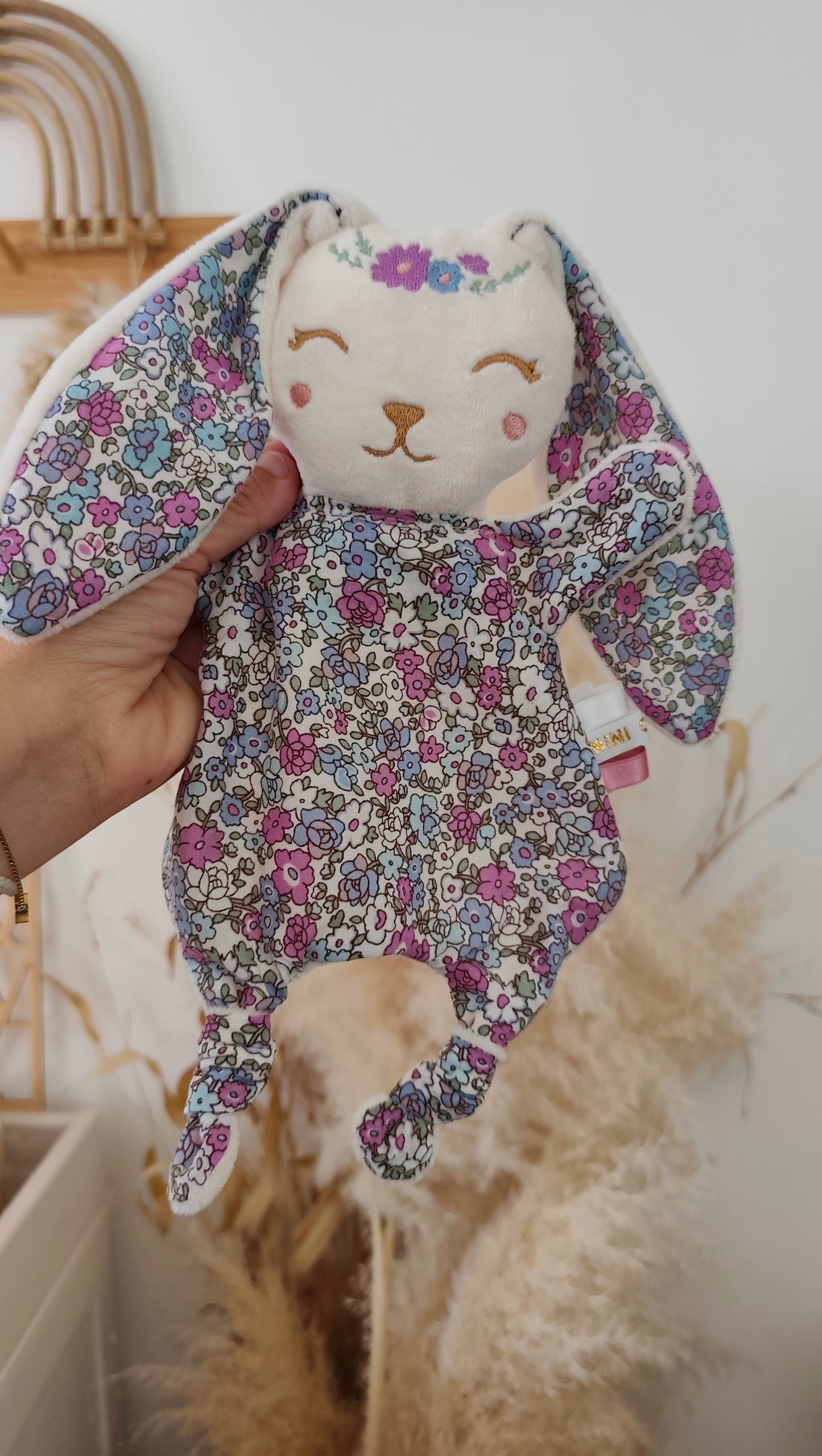 Mini doudou lapin FLEUR PARME