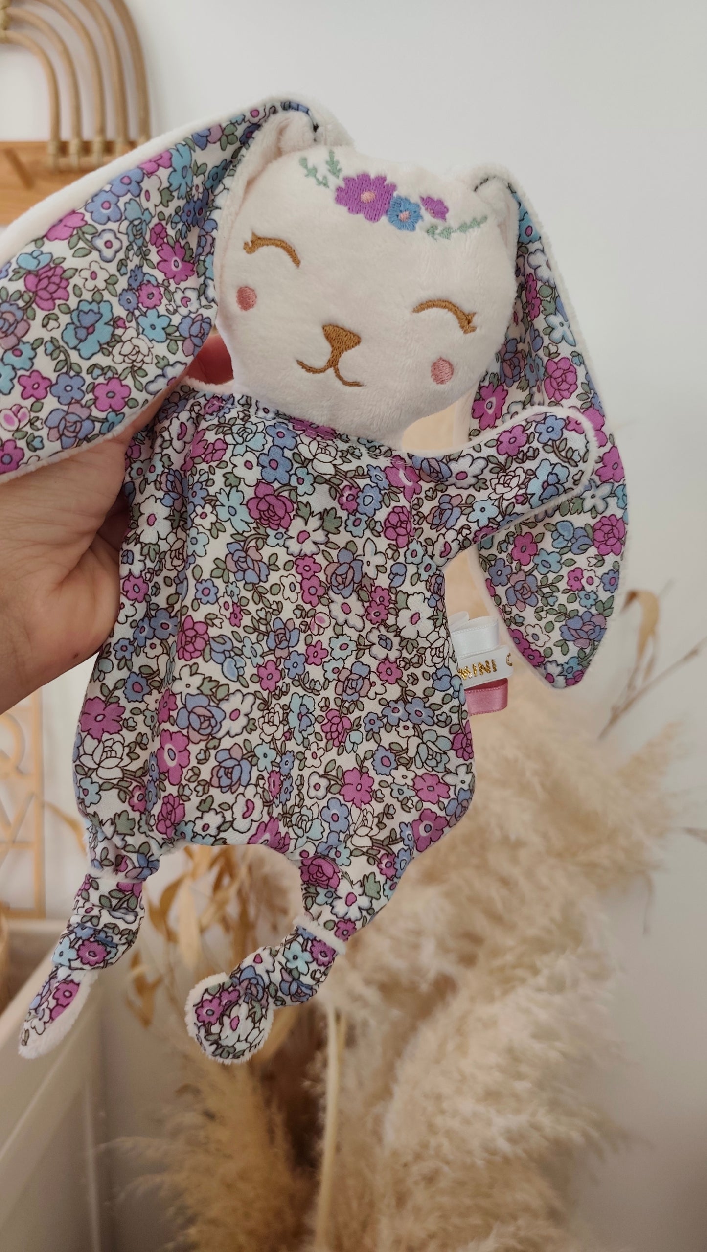 Mini doudou lapin FLEUR PARME
