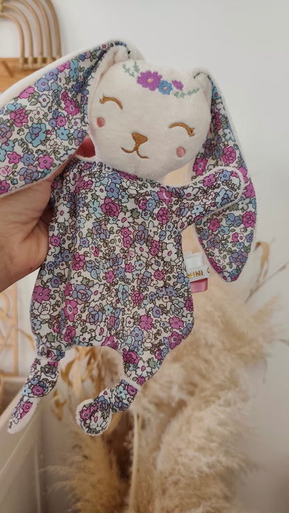 Mini doudou lapin FLEUR PARME