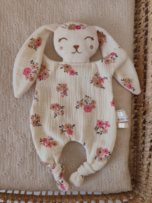 Grand doudou lapin BRITISH fleurs roses