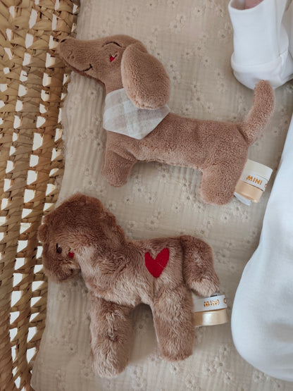 Hochet TECKEL polaire marron éveil bébé