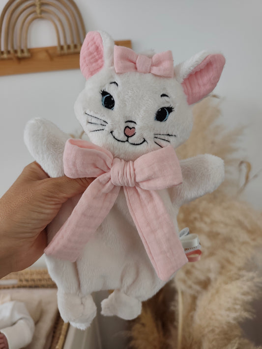 Mini doudou CHAT polaire ruban rose