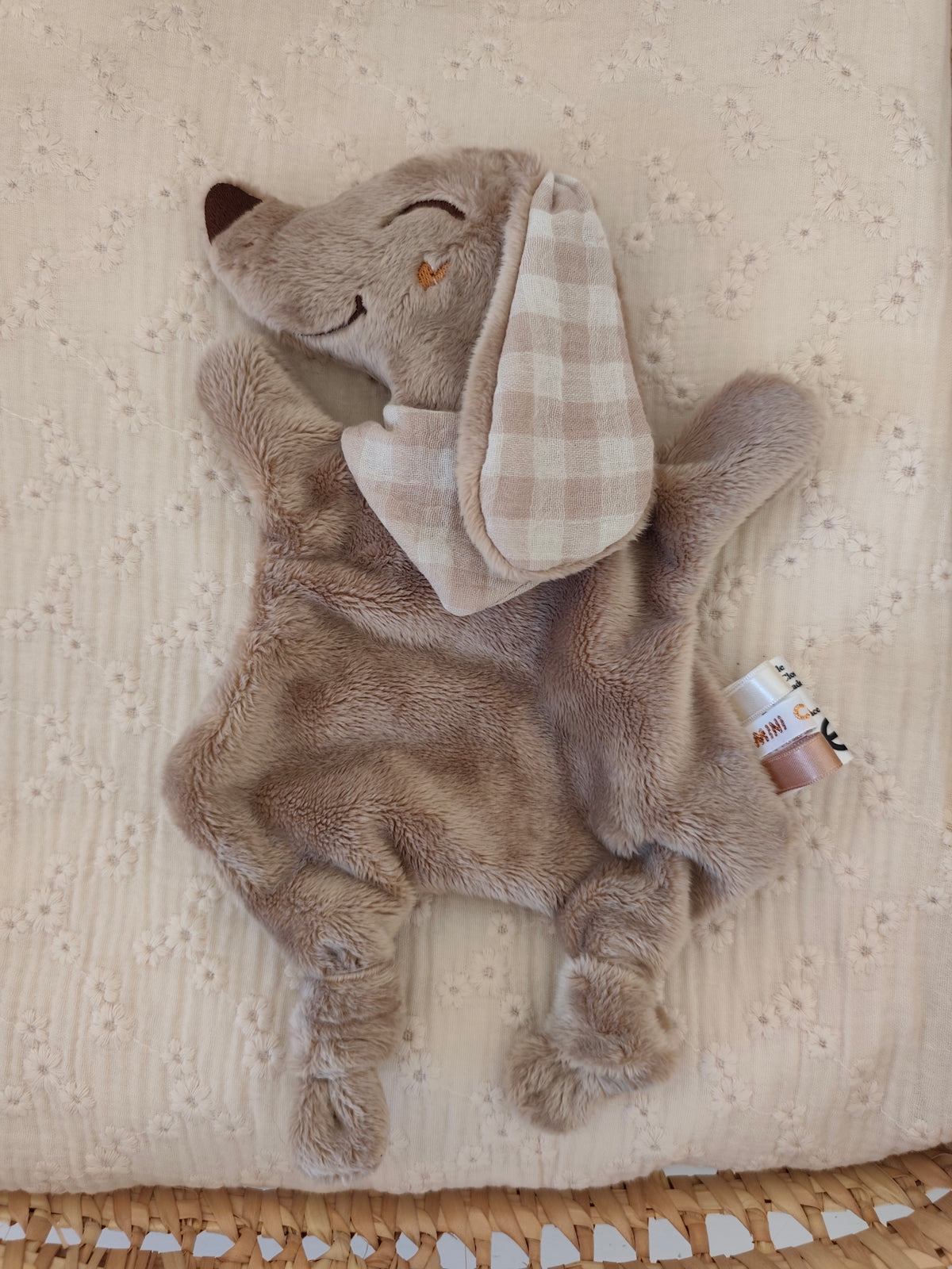 Mini doudou TECKEL polaire vichy marron