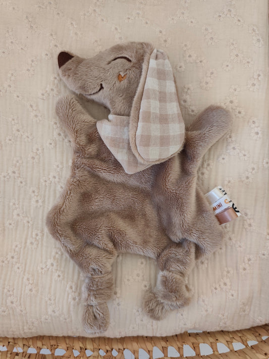 Mini doudou TECKEL polaire vichy marron