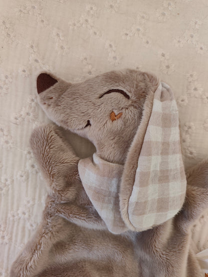 Mini doudou TECKEL polaire vichy marron