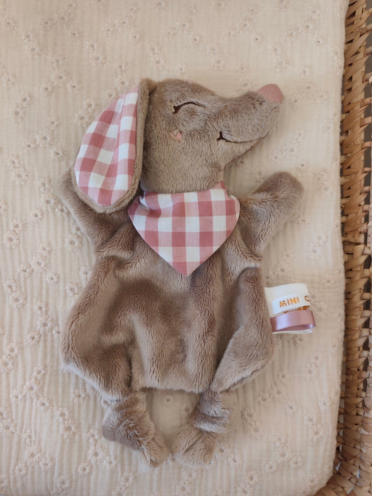 Mini doudou TECKEL polaire vichy vieux rose
