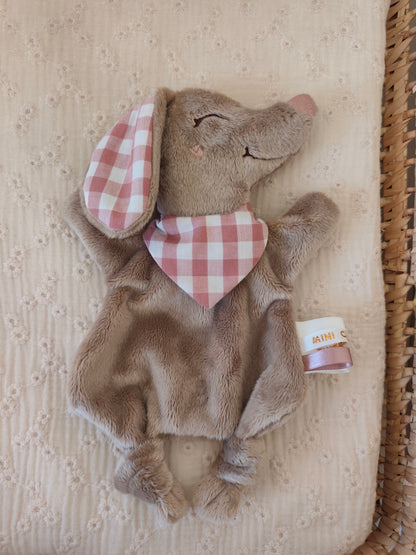 Mini doudou TECKEL polaire vichy vieux rose