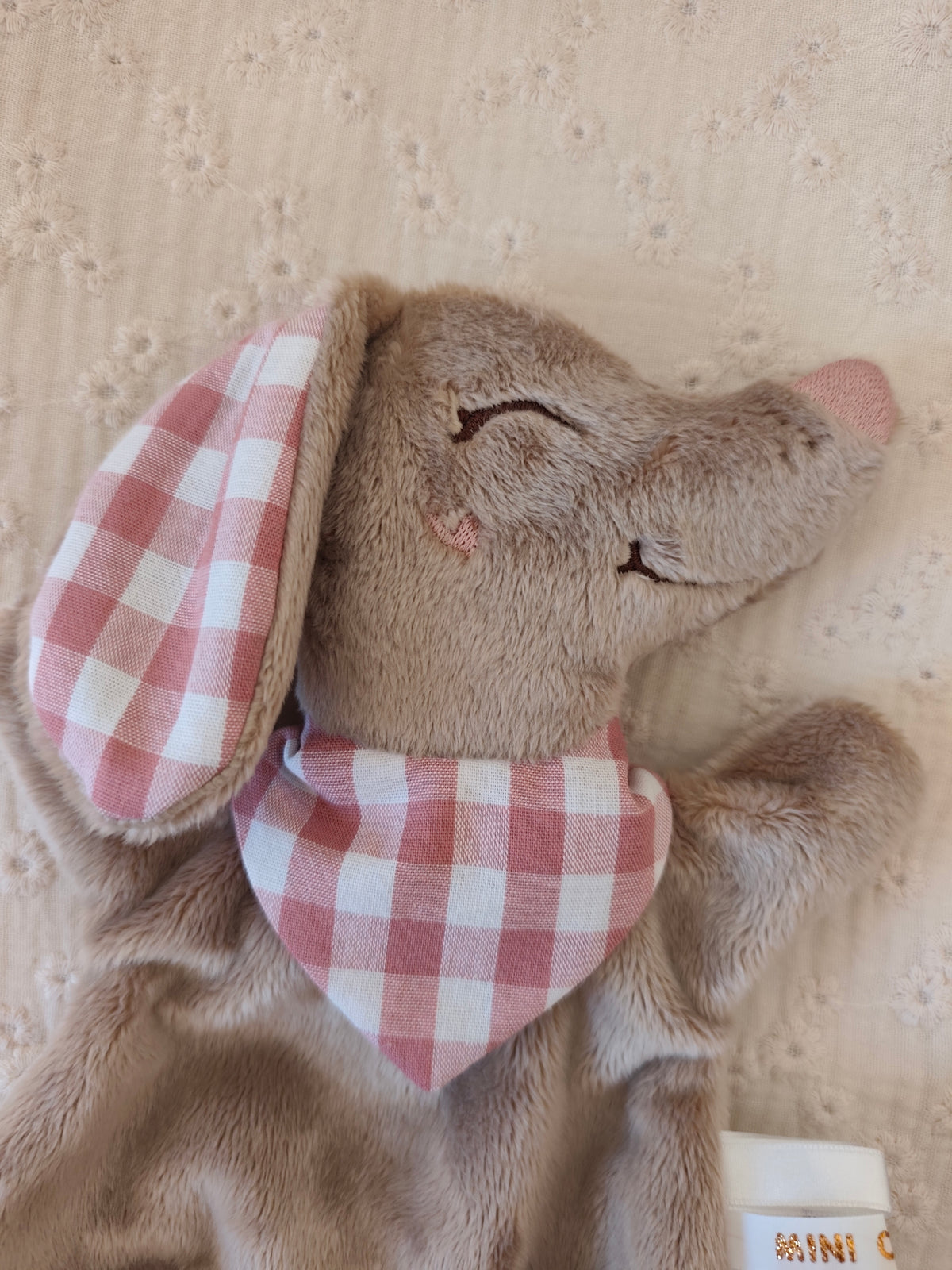 Mini doudou TECKEL polaire vichy vieux rose