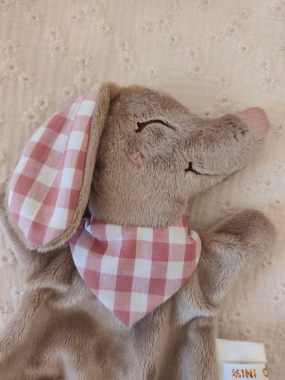 Mini doudou TECKEL polaire vichy vieux rose