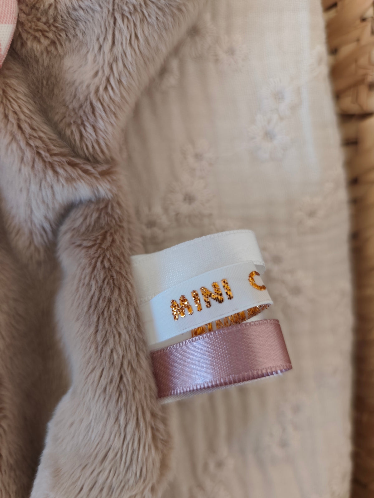 Mini doudou TECKEL polaire vichy vieux rose
