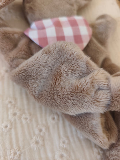 Mini doudou TECKEL polaire vichy vieux rose