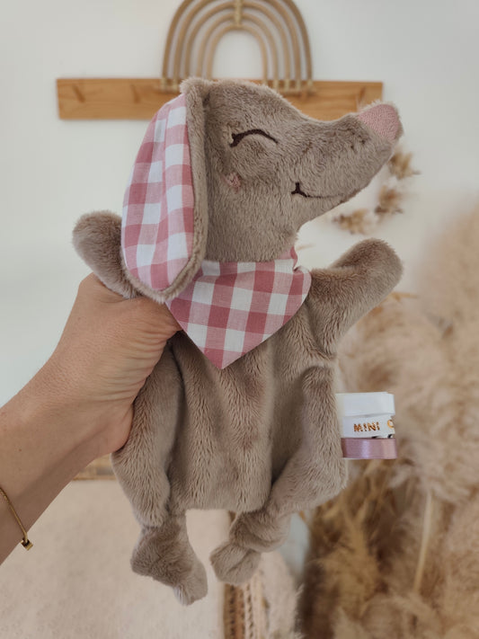 Mini doudou TECKEL polaire vichy vieux rose