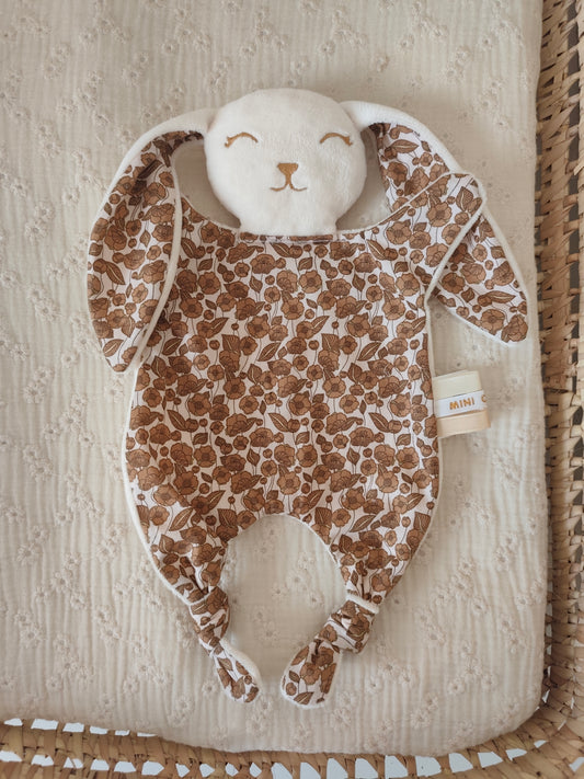 Grand doudou lapin FLEURI NOISETTE