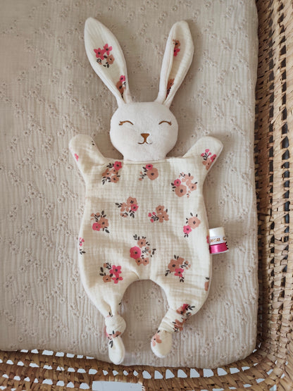 Grand doudou lapin AUTUMN fleurs