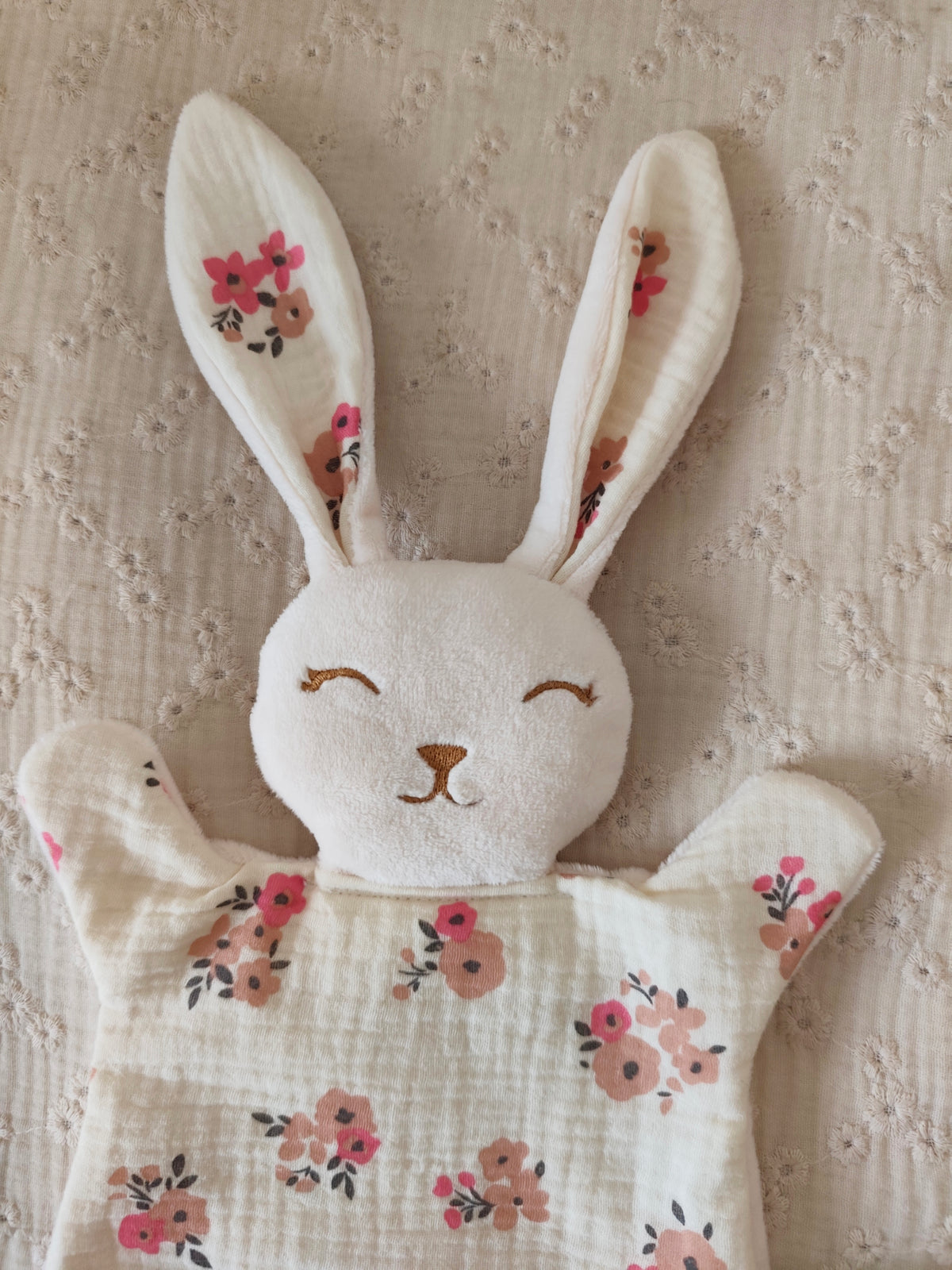 Grand doudou lapin AUTUMN fleurs
