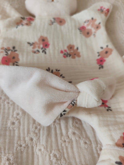 Grand doudou lapin AUTUMN fleurs