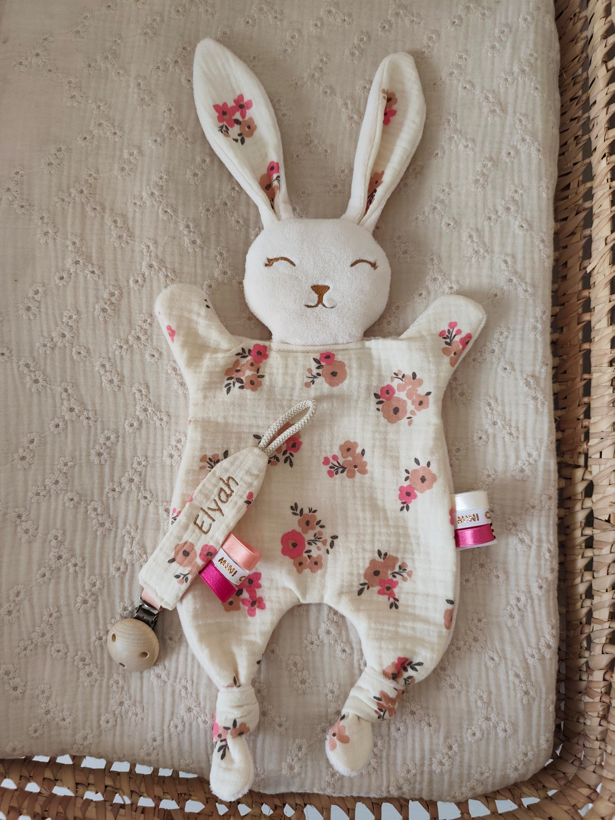 Grand doudou lapin AUTUMN fleurs
