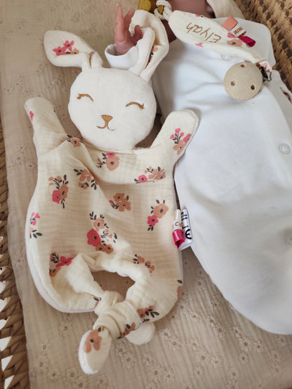 Grand doudou lapin AUTUMN fleurs