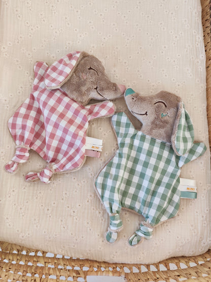 Mini doudou TECKEL vichy vert eucalyptus