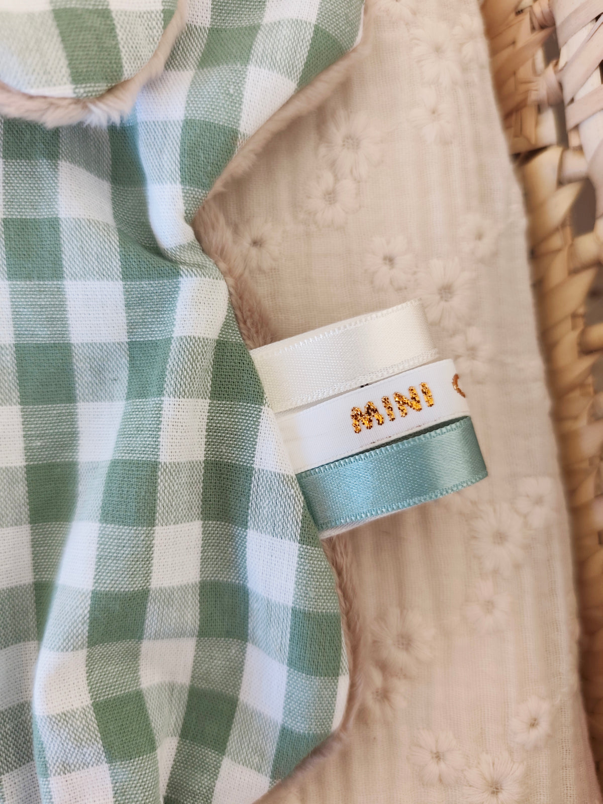 Mini doudou TECKEL vichy vert eucalyptus