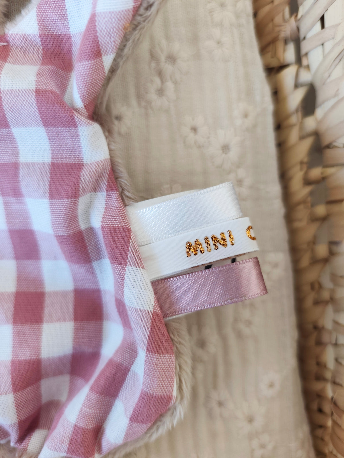 Mini doudou TECKEL vichy vieux rose