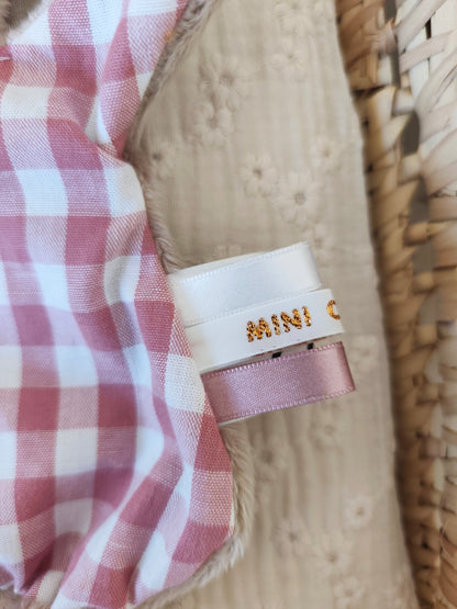 Mini doudou TECKEL vichy vieux rose