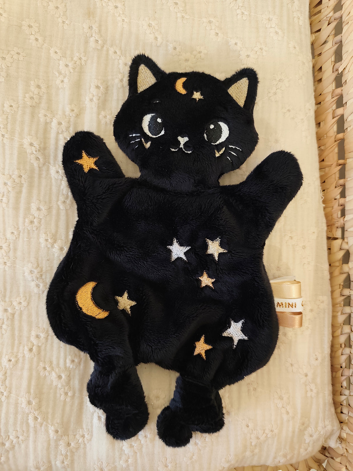 Mini doudou CHAT céleste des étoiles noir