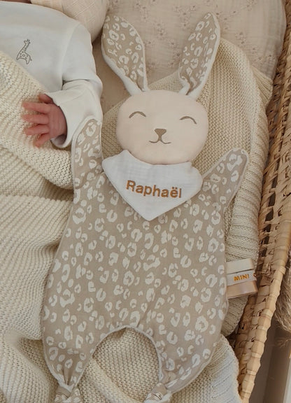 Grand doudou lapin LEOPARD beige
