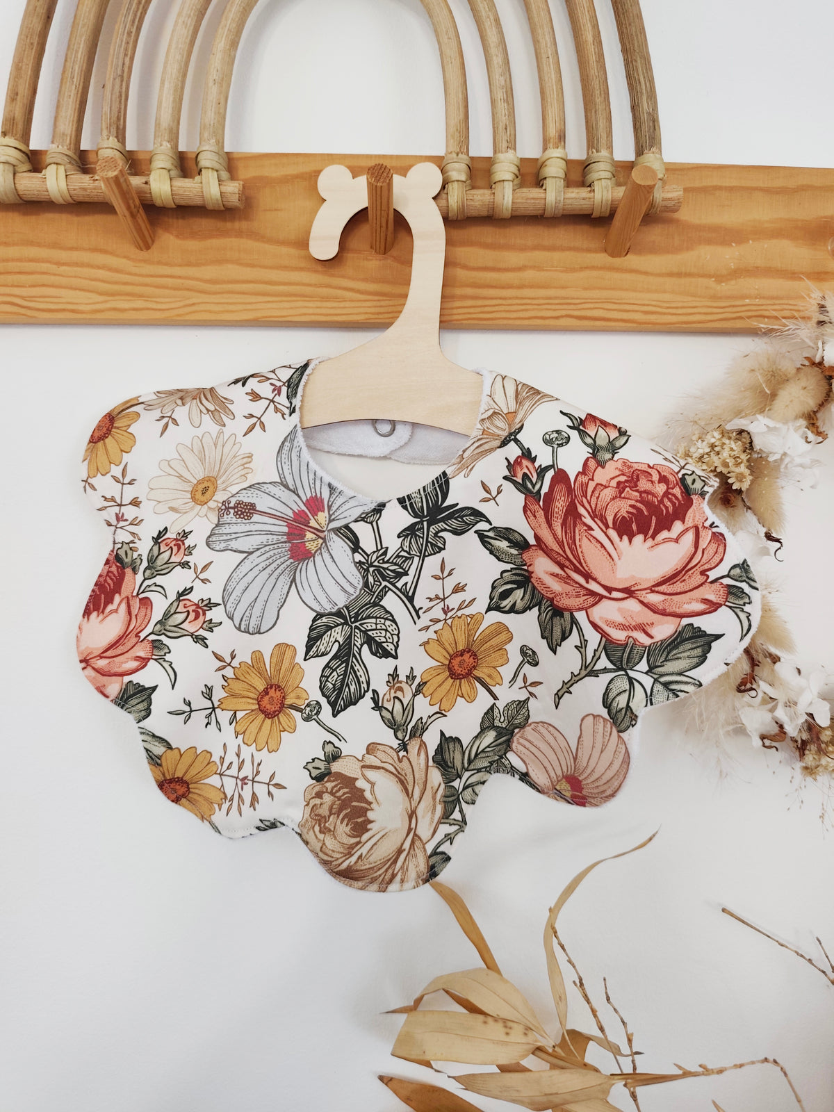 Bavoir FLEURS fleuri rétro 0/6 mois