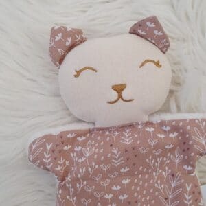 Doudou mini chat FEUILLAGES ROSES