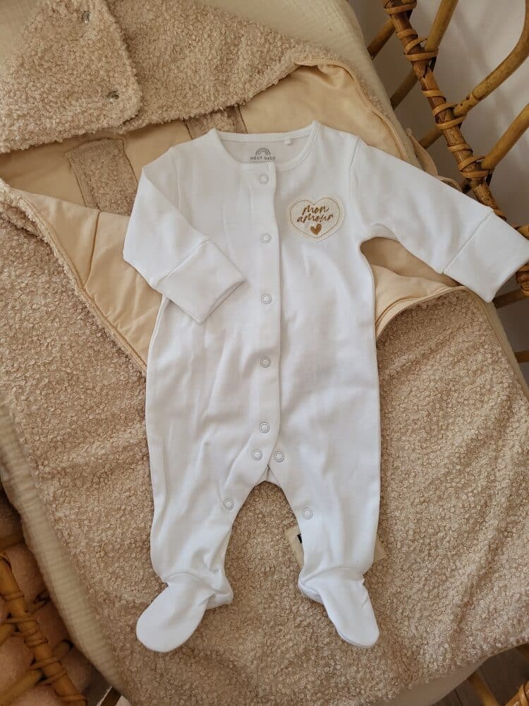 Pyjama bébé en flanelle de coton ouverture naissance - carreaux ivoire, Bébé
