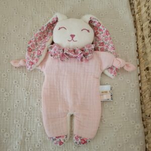 Doudou mon Lapinou FLEURI ROSE