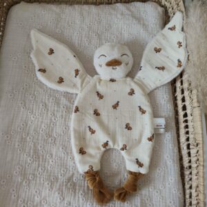 Doudou oie FLEURI (grand modèle) avec ailes
