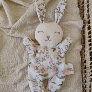 Doudou mini lapin FLEURI rose rétro
