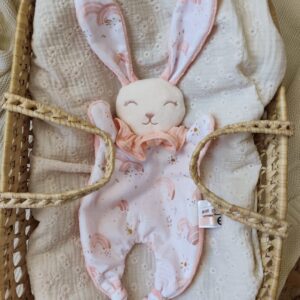 Doudou lapin ARC EN CIEL PECHE (grand modèle)